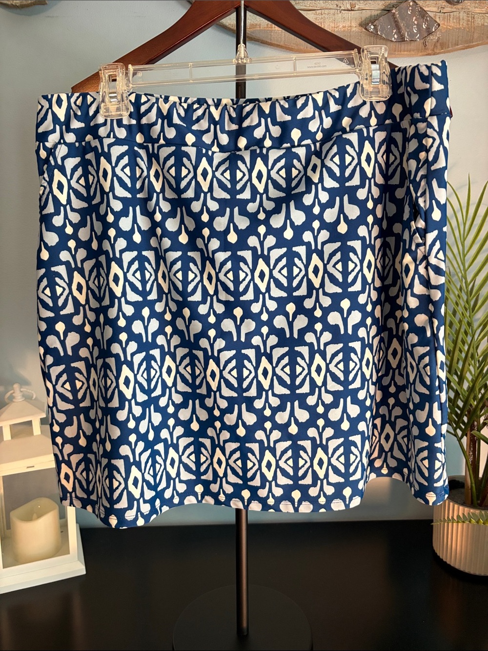 All For Color Blue and White Geometric Mini Skirt